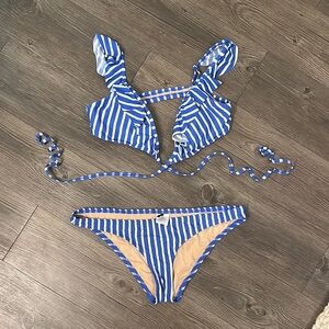 Blue and White Striped Bikini Set